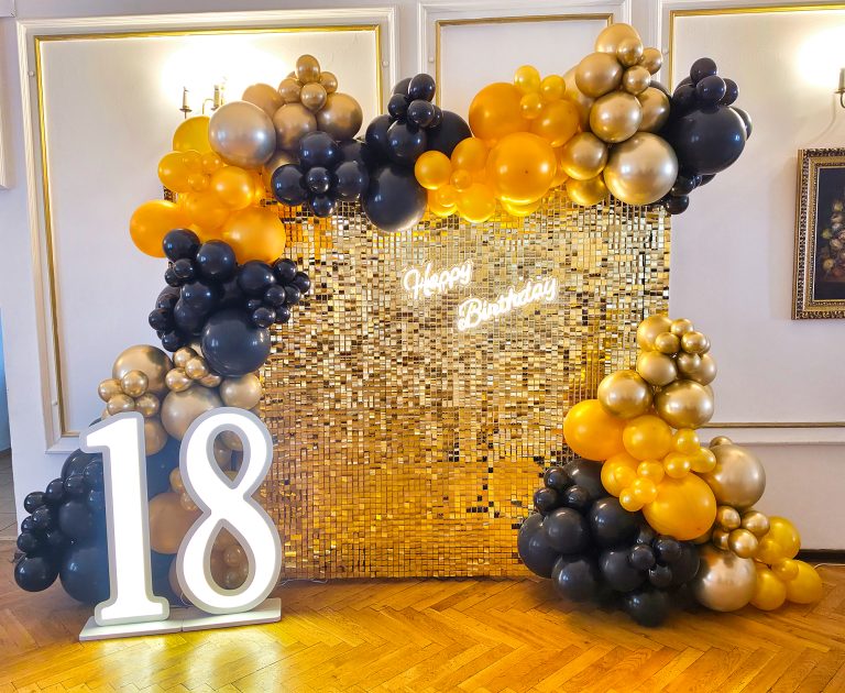 Urodzinowa ścianka balonowa z świecącymi cyframi led