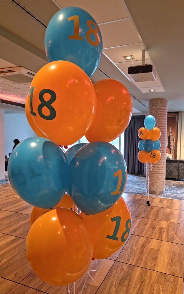 Balony z helem jako dekoracja na imprezę z okazji 18 urodzin firmy