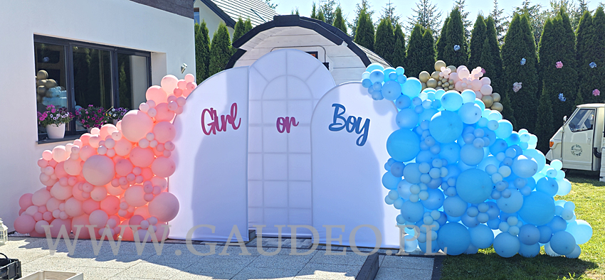 Dekoracja z balonów na Baby Shower w plenerze