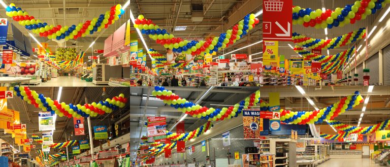 Dekoracje z balonów w hipermarketach Auchan