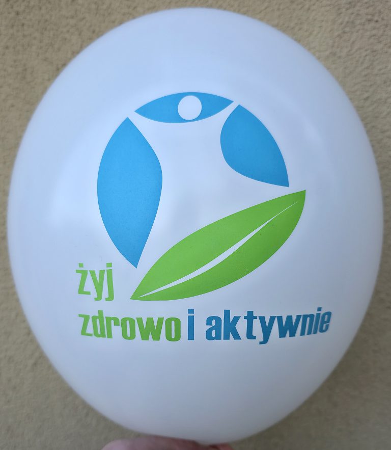 Biały balon z dwukolorowym nadrukiem