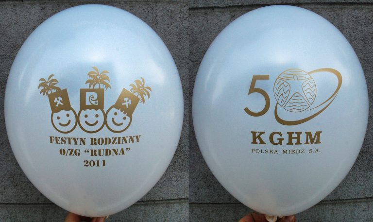 Biały balon z złotym, dwustronnym nadrukiem