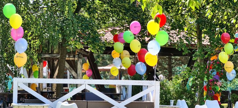 Balony z helem na pikniku rodzinnym.