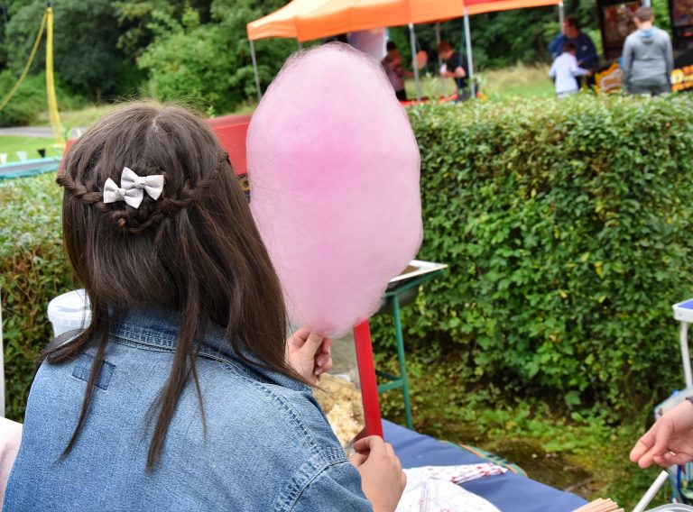 Różowa wata cukrowa na pikniku rodzinnym